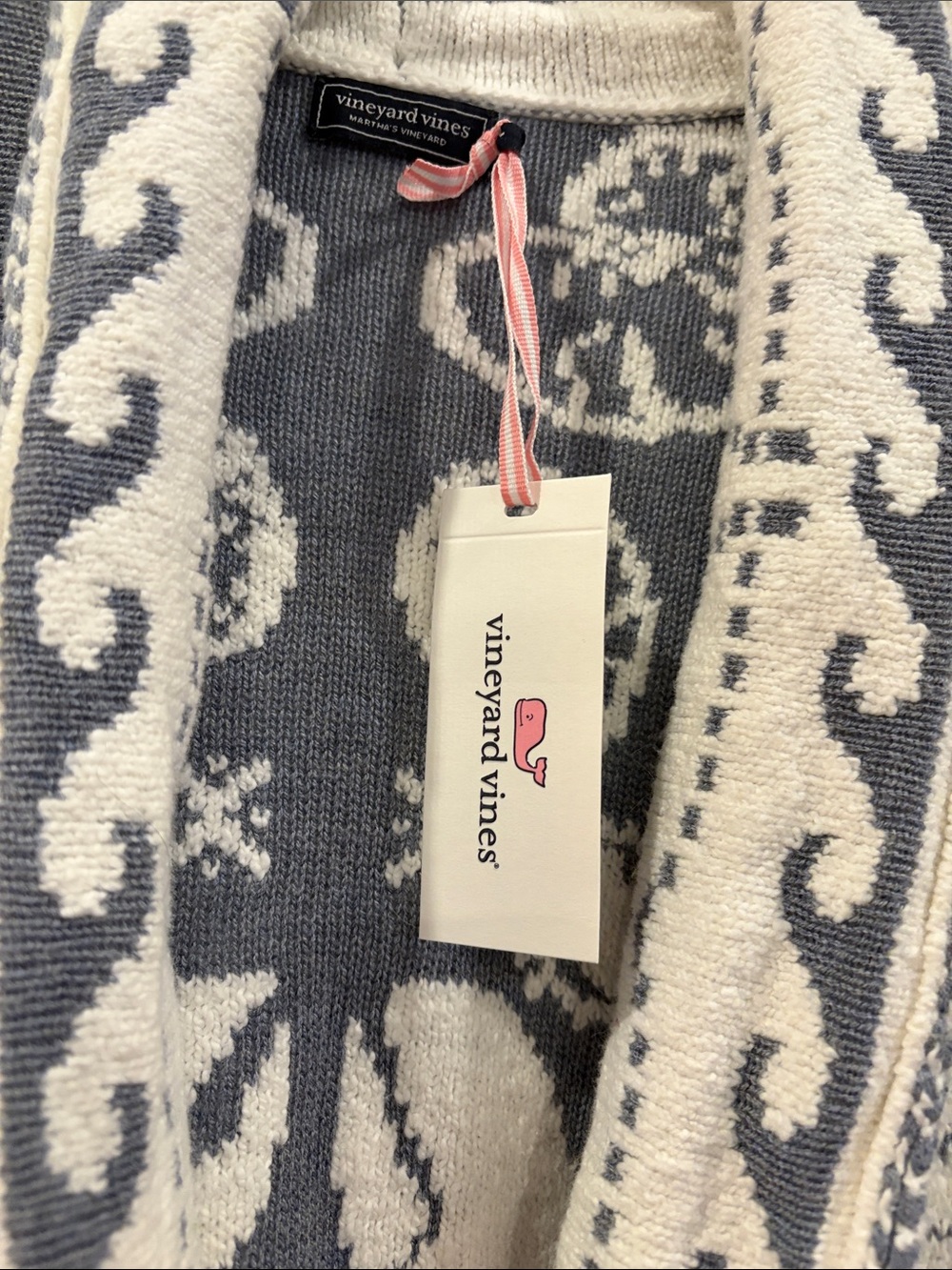 Vineyard Vines White and Light Blue Intarsia Nautical Cardigan Large NWT - Picture 10 of 16